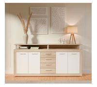 CAVA Buffet bas contemporain décor chêne et blanc - L 197 cm
