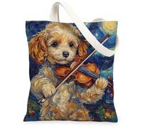 Cavachon Sac fourre-tout en toile réutilisable pour faire ses courses Motif violon étoilé nocturne 33 x 38 cm