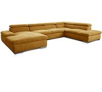 Cavadore Alkatraz Paysage Domestique Design Moderne en Forme de U avec longchair Gauche et Pouf Droit avec Fonction lit + réglage tête de lit 350 x 73 x 226 Jaune