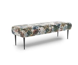 CAVADORE Amba Banc rembourré Tendance 2,5 Places pour Cuisine, Salle à Manger ou Salon/Cuisine/Banc de Cuisine adapté au 2,5 Places Amba / 139 x 52 x 54 cm/Jacquard Tissé Plat : Motif Floral Bleu