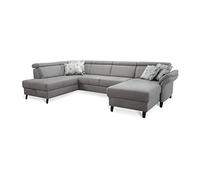 CAVADORE Ammerland Canapé à Ressorts avec méridienne Gauche et Long Chair Droit avec réglage de la tête de lit 317 x 84 x 193 Aspect Cuir Gris Clair