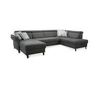CAVADORE Ammerland Canapé avec Noyau en Plumes et canapé de Couchage avec longchair Gauche et méridienne à Droite/avec réglage de la tête de lit / 317 x 84 x 193 / Aspect Cuir Anthracite