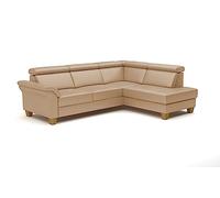 CAVADORE Ammerland Canapé d'angle en Cuir avec méridienne/Canapé Maison de Campagne avec Ressorts + tête de lit réglable / 245 x 84 x 194 cm/Cuir Beige