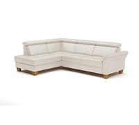 CAVADORE Ammerland Canapé d'angle en Cuir avec méridienne, pour Maison de Campagne, avec Ressorts et tête de lit réglable, 245 x 84 x 194 cm, Cuir Blanc