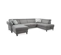 CAVADORE Ammerland Caravane avec Noyau à Ressorts en Forme de U avec Long Chair Gauche et méridienne à Droite/avec réglage de la tête de lit / 317 x 84 x 193 / Aspect Cuir Gris Clair