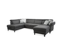 CAVADORE Ammerland Caravane avec Noyau à Ressorts en Forme de U avec méridienne Gauche et longchair à Droite/avec réglage de la tête de lit / 317 x 84 x 193 / Aspect Cuir Anthracite