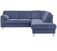 CAVADORE Belfast Canapé d'angle Droit en Microfibre avec Noyau à Ressort et Coffre de lit Bleu 243 x 88 x 218