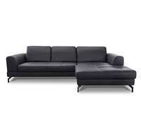 CAVADORE Benda Canapé d'angle en Cuir avec Chaise Longue XL à Droite et Noyau à Ressorts, Profondeur d'assise réglable 284 x 87 x 175 cm, Cuir véritable Noir