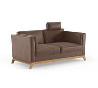 CAVADORE Canapé 2,5 Places Vida/canapé 2,5 Places au Design Tendance avec Cadre en Bois Massif en chêne, Appui-tête avec Coussin Douillet, 183 x 84 x 93 cm, Microfibre, Marron Clair