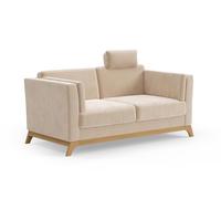 CAVADORE Canapé 2,5 Places Vida/canapé 2,5 Places au Design Tendance avec Cadre en Bois Massif en chêne, Appui-tête avec Coussin Douillet, 183 x 84 x 93 cm, Microfibre, Marron Clair/Beige