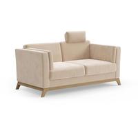 CAVADORE Canapé 2,5 Places Vida/canapé 2,5 Places au Design Tendance avec Cadre en Bois Massif en hêtre, Appui-tête avec Coussin Douillet, 183 x 84 x 93 cm, Microfibre, Marron Clair/Beige