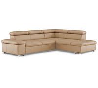 CAVADORE Canapé Convertible Valerie avec méridienne/Canapé d'angle avec Fonction Couchage + tête de lit réglable / 272 x 73 x 226 / Cuir véritable Beige