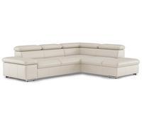 CAVADORE Canapé Convertible Valerie avec méridienne/Canapé d'angle Convertible + tête de lit réglable / 272 x 73 x 226 / Cuir véritable Blanc