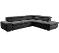 Cavadore Canapé d'angle Alkatraz / Canapé d'angle en forme de L grand avec méridienne droite et têtes de lit réglables / Design moderne et revêtement en tissu de haute qualité / Dimensions : 272 x 73 x 226 / Couleur : Noir (Paris noir)