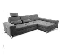 CAVADORE Canapé d'angle Bali avec Longue Chair à Droite, appuie-tête et Coussin Reins - avec réglage de la Profondeur d'assise, lit et tiroir de lit - 286 x 92 x 176 cm - Tissu Plat : Gris