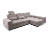 CAVADORE Canapé d'angle Bali avec Longue Chair à Droite, appuie-tête et Coussin Reins - avec réglage de la Profondeur d'assise, lit et tiroir de lit - 286 x 92 x 176 cm - Tissu Plat : Beige