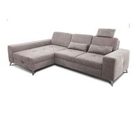 CAVADORE Canapé d'angle Bali avec Longue Chair à Gauche, appuie-tête et Coussin Reins - avec réglage de la Profondeur d'assise, lit et tiroir de lit - Tissu Plat : Beige