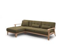 CAVADORE Canapé d'angle Billan/Canapé-lit Design scandinave avec Longchair, lit et Structure en Bois Massif de hêtre / 264x88x183 / Tissu structuré Multicolore Vert