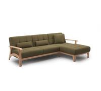 CAVADORE Canapé d'angle Billan/Canapé-lit Design scandinave avec Longchair, lit et Structure en Bois Massif de hêtre / 264x88x183 / Tissu structuré Multicolore Vert
