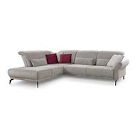 CAVADORE Canapé d'angle Cooper/canapé d'angle aéré avec Ottomane Gauche, réglage des Bras, réglage de la tête de lit et réglage de la Profondeur du siège / 294 x 88 x 242 / Velours côtelé Gris Clair