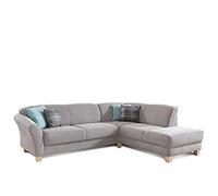 CAVADORE Canapé d'angle Gootlaand avec méridienne à Droite - Grand canapé Style Maison de Campagne - avec Fonction de Traction et Coffre de lit - avec Ressorts - 257 x 84 x 212 cm - Gris Clair