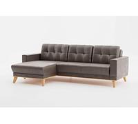 CAVADORE Canapé d'angle Lima avec Chaise Longue/canapé en Forme de L Aspect Daim avec Fonction Couchage + Coffre/Cadre en Bois + surpiqûre dans Le Dos/Microfibre Marron Clair