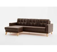 CAVADORE Canapé d'angle Lima avec Chaise Longue/canapé en Forme de L Aspect Daim avec Fonction Couchage + Coffre/Cadre en Bois + surpiqûre dans Le Dos/Microfibre Marron foncé