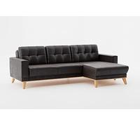 CAVADORE Canapé d'angle Lima avec Chaise Longue/canapé en Forme de L Aspect Daim avec Fonction Couchage + tiroir de lit/Cadre en Bois + surpiqûre dans Le Dos/Microfibre Gris foncé