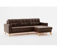 CAVADORE Canapé d'angle Lima avec Chaise Longue/canapé en Forme de L Aspect Daim avec Ressorts ondulés, Cadre en Bois + matelassage dans Le Dos/Microfibre Marron foncé