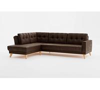 CAVADORE Canapé d'angle Lima avec Ottoman/canapé en L Aspect Daim avec Fonction Couchage + Coffre/Cadre en Bois + surpiqûre dans Le Dos/Microfibre Marron foncé