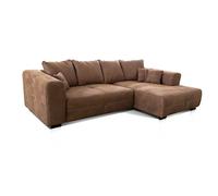 Cavadore Canapé d'angle Mavericco XXL avec Coussin de Dossier et Coussin décoratif, Chaise Longue à Droite, Style Industriel, 285 x 69 x 170 cm (l x H x P), en Microfibre, Marron Clair