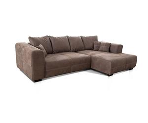 Cavadore Canapé d'angle Mavericco XXL avec Coussin de Dossier et Coussin décoratif, Chaise Longue à Droite, Style Industriel, 285 x 69 x 170 cm (l x H x P), en Microfibre, Marron Clair