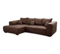 CAVADORE Canapé d'angle Mavericco XXL avec Coussin de Dossier et Coussin décoratif, Chaise Longue à Gauche, Style Industriel, 285 x 69 x 170 cm (l x H x P), en Microfibre, Marron