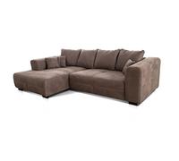 Cavadore Canapé d'angle Mavericco XXL avec Coussin de Dossier et Coussin décoratif, Chaise Longue à Gauche, Style Industriel, 285 x 69 x 170 cm (l x H x P), en Microfibre, Marron Clair
