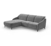 CAVADORE Canapé d'angle Moderne Bleu avec Chaise Longue réglable de la tête de lit et Pieds en métal Noir Mat, 271 x 93 x 191 cm, tissé à Plat, Gris