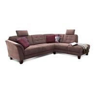 CAVADORE Canapé d'angle Trond avec ottomane Droite/Ressorts Style Maison de Campagne avec 2 appuie-tête et siège Avant avec Coffre de Rangement Marron 260 x 89 x 214 cm