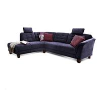 CAVADORE Canapé d'angle Trond avec Ottomane Gauche et Ressorts à Ressorts Style Maison de Campagne avec 2 appuie-tête et siège Avant avec Coffre de Rangement Bleu foncé 260 x 89 x 214 cm