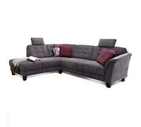 CAVADORE Canapé d'angle Trond avec Ottomane Gauche et Ressorts à Ressorts Style Maison de Campagne avec 2 appuie-tête et siège Avant avec Coffre de Rangement Gris 260 x 89 x 214