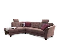 CAVADORE Canapé d'angle Trond avec Ottomane Gauche et Ressorts Style Maison de Campagne avec 2 appuie-tête et siège Avant avec Coffre de Rangement Marron 260 x 89 x 214