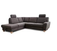 CAVADORE Canapé d'angle Wisconsin avec siège Avant/Canapé d'angle à Ressorts Aspect Cuir / 2 appuie-tête + tiroir de lit/Style Maison de Campagne/Pieds en Bois de hêtre / 248 x 88 x 218 cm