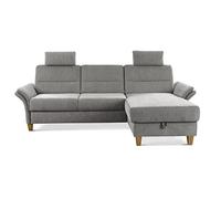 CAVADORE Canapé d'angle Wyk avec Noyau à Ressorts - Style Maison de Campagne - avec Long Chair - Lit et Coffre de lit - 2 appuie-têtes - 252 x 90 x 162 cm - Chenille - Gris Clair