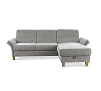 CAVADORE Canapé d'angle Wyk avec Noyau à Ressorts - Style Maison de Campagne - avec Long Chair - Lit et Coffre - 252 x 90 x 162 cm - Chenille - Gris Clair