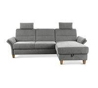 CAVADORE Canapé d'angle Wyk avec Noyau à Ressorts - Style Maison de Campagne avec Long Chaise, lit, Coffre de lit, accoudoir + 2 appuie-têtes/252 x 90 x 162 cm - Chenille Gris