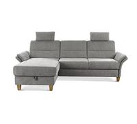 CAVADORE Canapé d'angle Wyk avec Noyau à Ressorts - Style Maison de Campagne - avec Long Chaise, lit, Coffre de lit, accoudoir + 2 appuie-têtes - 252 x 90 x 162 cm - Chenille - Gris Clair