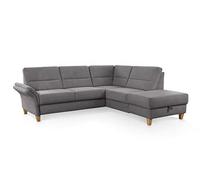 CAVADORE Canapé d'angle Wyk avec Noyau à Ressorts - Style Maison de Campagne - Ottoman - Lit - Espace de Rangement + accoudoirs - Gris - 238 x 90 x 213 cm