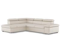 CAVADORE Canapé-lit Valerie en Cuir véritable avec méridienne/Canapé d'angle avec Fonction lit + tête de lit réglable / 272 x 73 x 226 / Cuir Blanc