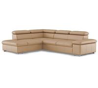 CAVADORE Canapé-lit Valerie en Cuir véritable avec méridienne/Canapé d'angle avec Fonction lit + tête de lit réglable / 272 x 73 x 226 / Cuir Beige