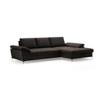 CAVADORE Castiel Canapé d'angle à Ressorts avec Grande Chaise Longue, réglage de la Profondeur d'assise et Pieds en métal Noir Mat, 301 x 89 x 176 cm, en Cuir véritable, Marron foncé