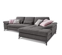 CAVADORE Castiel Canapé d'angle à Ressorts/Grand canapé en Forme de L avec réglage de la Profondeur d'assise et Chaise Longue XL / 312 x 89 x 173 cm/Tissu tissé Gris