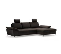 CAVADORE Castiel Canapé d'angle avec Noyau à Ressorts, Chaise Longue XL, lit, Coffre de lit, réglage de la Profondeur d'assise, appuie-têtes et Pieds en métal Noir Mat, 301 x 89-114 x 176 cm, en Cuir